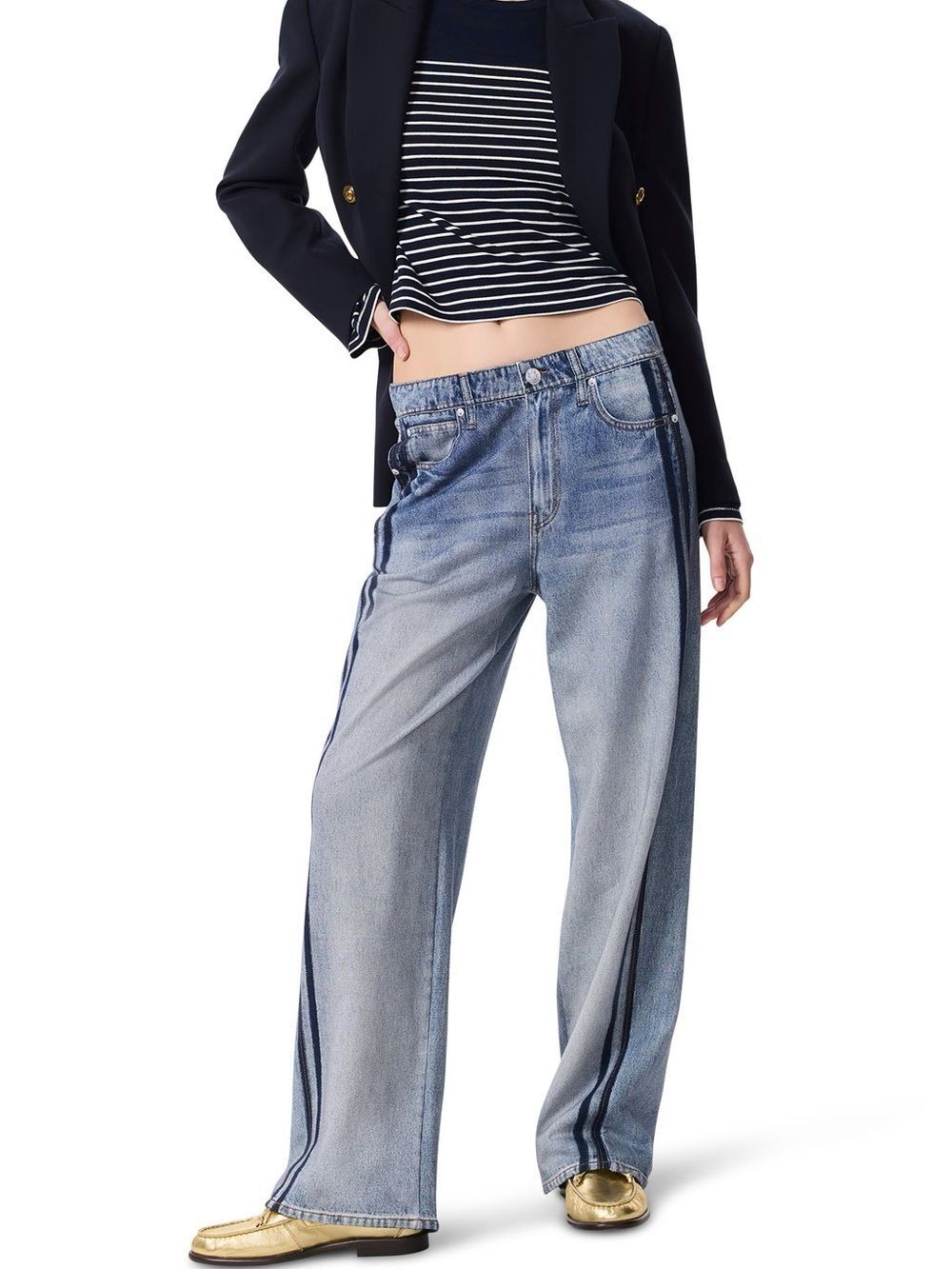 Rag & Bone rb Miramar Side Stripe High Waist Wide Leg Cotton Terry Sweat Pants - Picture 4 of 15